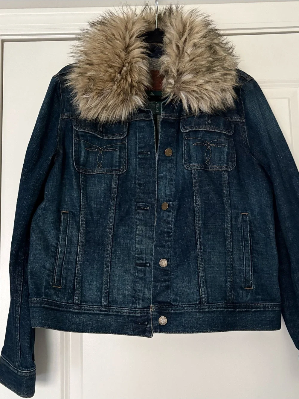 Ralph Lauren Jeans Co. Women’s Faux Fur Collar Dark Denim Jacket - Picture 6 of 11